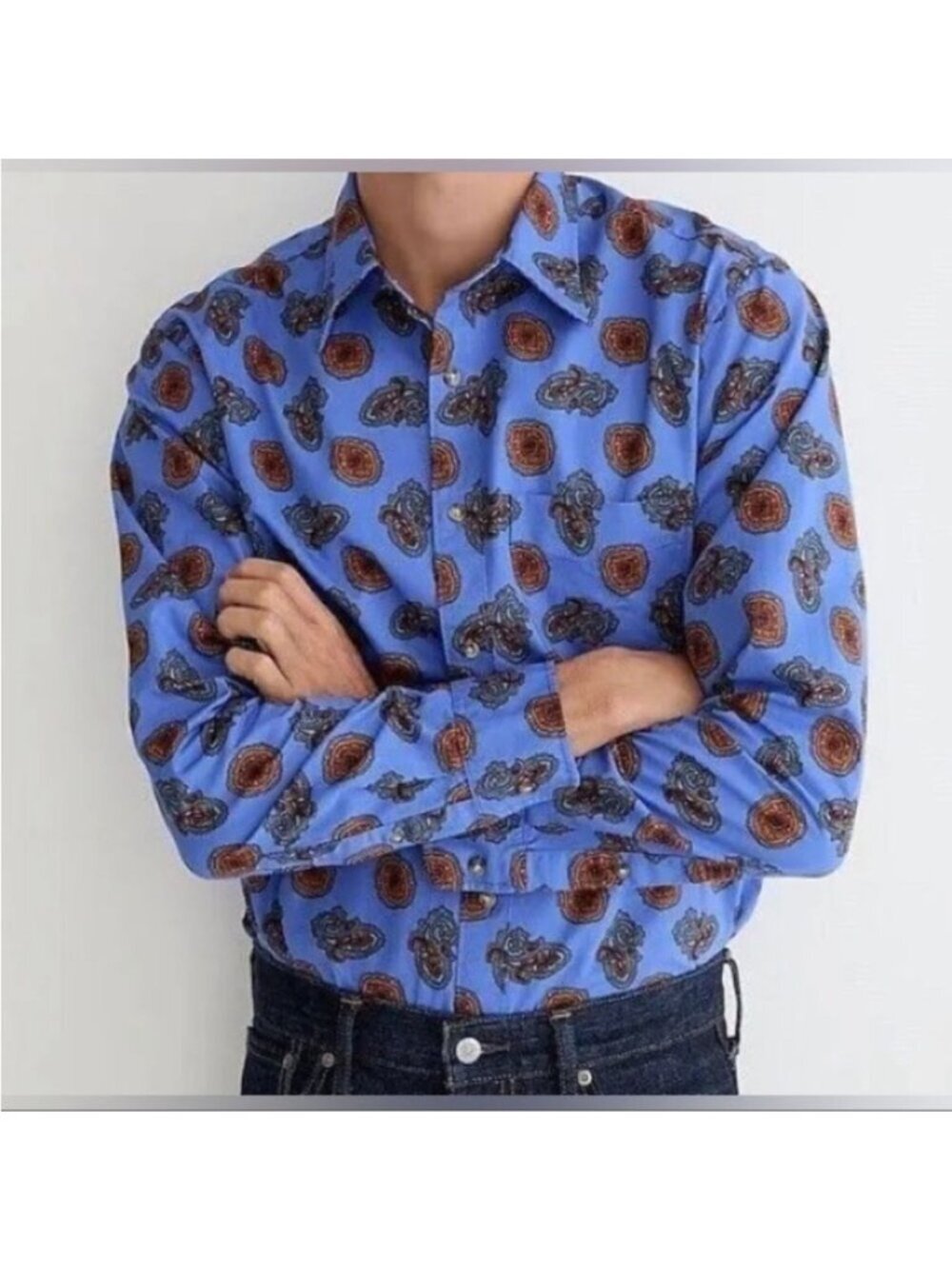 J.Crew Mens XL Blue Paisley Print Button-Down Shirt 100% Cotton Long Sleeve